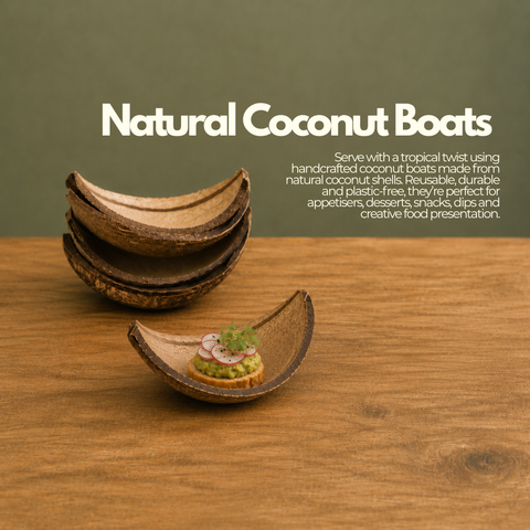Natural Coconut Boats | Real Coconut Shell Serving Boats | Sustainable Serveware