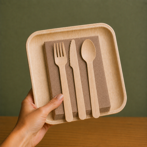 125-Piece Eco Party Bundle | Palm Leaf Plates, Cutlery & Napkins Set | Complete Party Pack