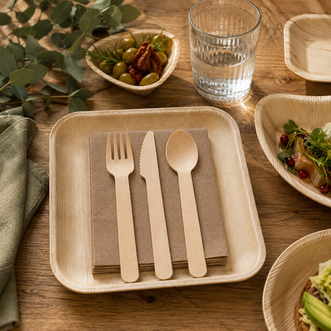 125-Piece Eco Party Bundle | Palm Leaf Plates, Cutlery & Napkins Set | Complete Party Pack