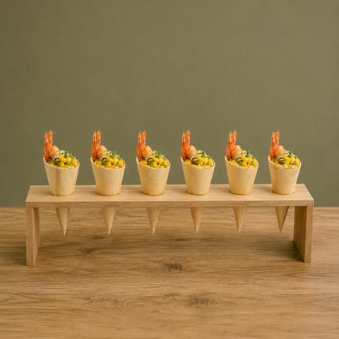 Long Wooden 6-Hole Cone Stand | Premium Food Display | Professional Serving Stand