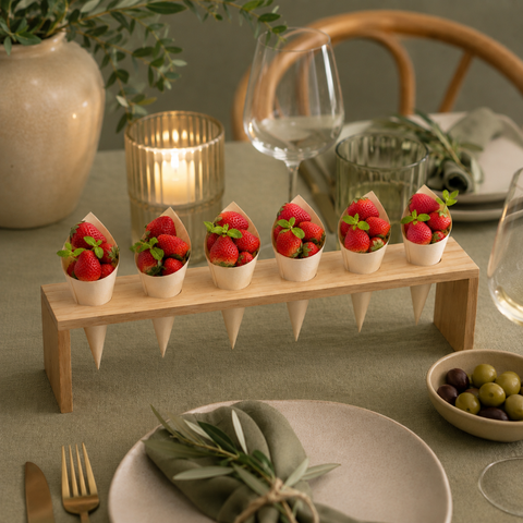 Long Wooden 6-Hole Cone Stand | Premium Food Display | Professional Serving Stand