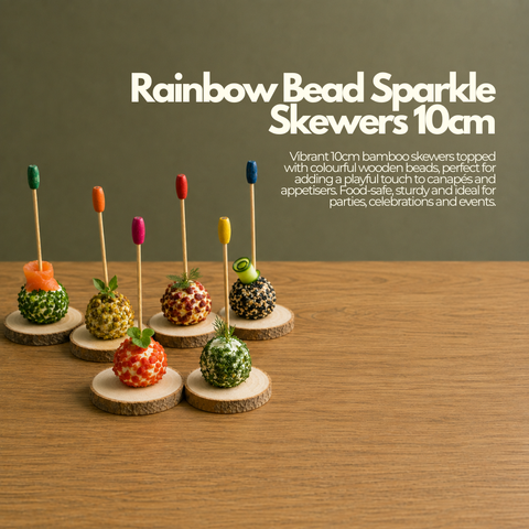 Rainbow Bead Sparkle Skewers 10cm | Colorful Party Picks | Decorative Food Skewers