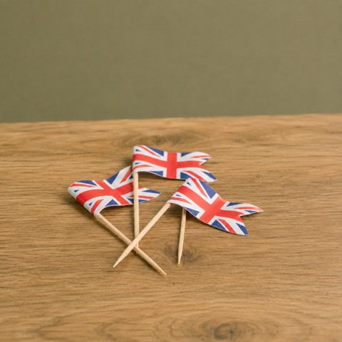 Union Jack Flag Skewers 10cm | British Theme Party Picks | Patriotic Food Skewers