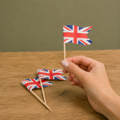 Union Jack Flag Skewers 10cm | British Theme Party Picks | Patriotic Food Skewers