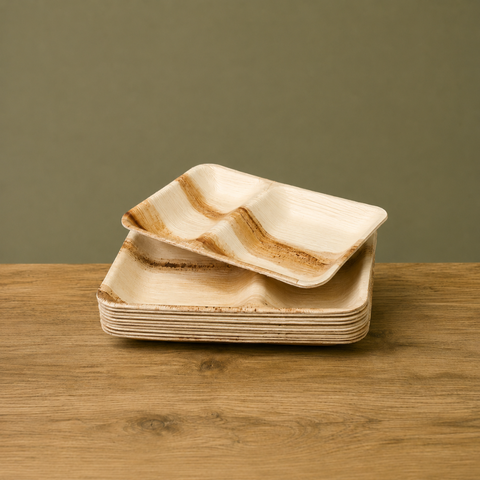 Two-Compartment Palm Leaf Plates | Eco-Friendly Divided Plates | Premium Dining Plates