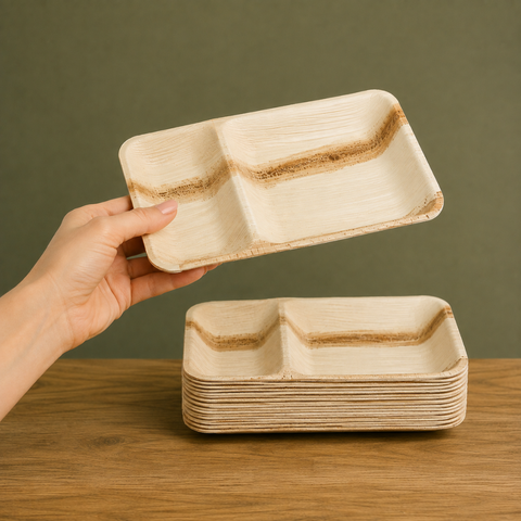 Two-Compartment Palm Leaf Plates | Eco-Friendly Divided Plates | Premium Dining Plates