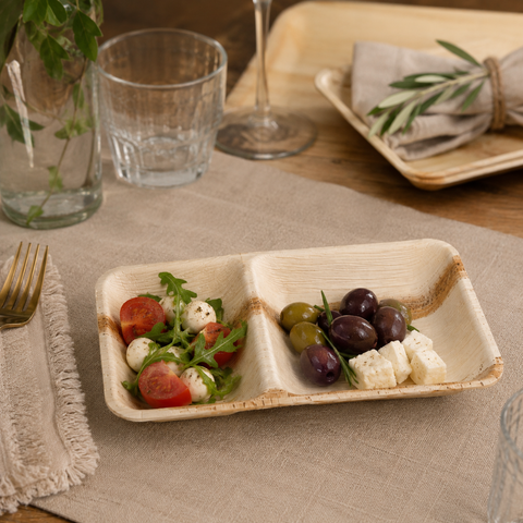 Two-Compartment Palm Leaf Plates | Eco-Friendly Divided Plates | Premium Dining Plates