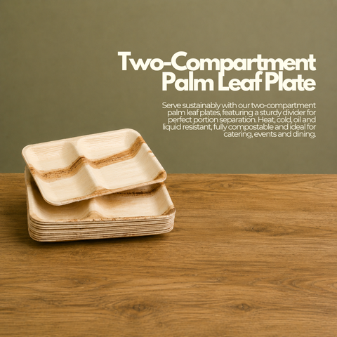 Two-Compartment Palm Leaf Plates | Eco-Friendly Divided Plates | Premium Dining Plates