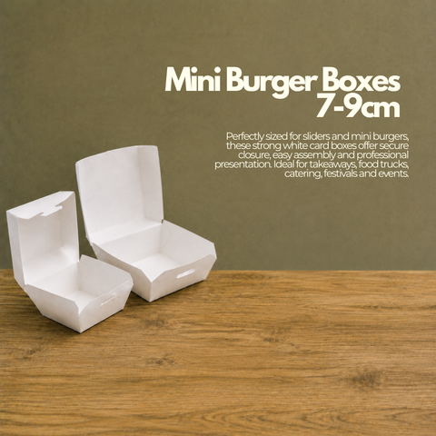Mini Burger Boxes 7-9cm | White Card Food Containers | Take-Away Slider Boxes