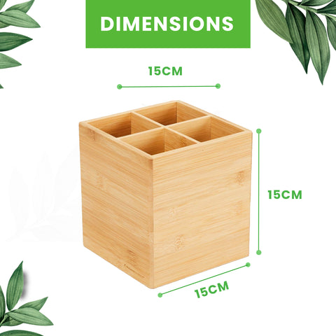 Bamboo Cutlery Box 15cm | Square Wooden Cutlery Holder