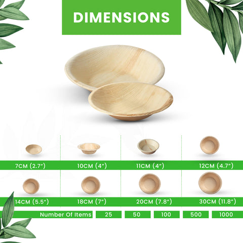 areca palm bowls Premium Round Palm Leaf Bowls 7-30cm | Eco-Friendly Disposable Bowls