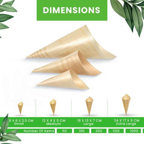 Eco-Friendly Natural Pinewood Serving Cones | 4 Sizes | Food Presentation