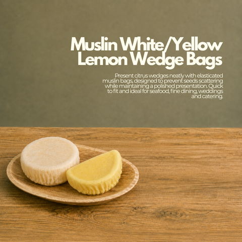 Muslin White/Yellow Lemon Wedge Bags | Elasticated Citrus Covers | Professional Food Service