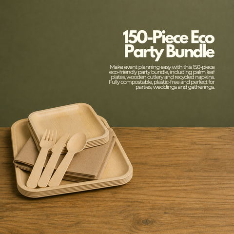 150-Piece Eco Party Bundle | Palm Leaf Plates, Cutlery & Napkins Set | Complete Entertaining Pack