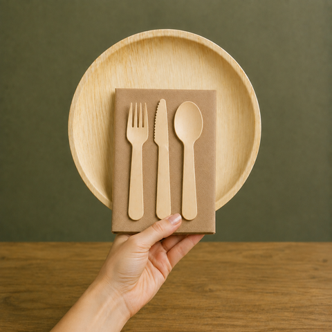 125-Piece Eco Pack | Round Palm Leaf Party Bundle | 25cm Plates, Cutlery & Napkins Set
