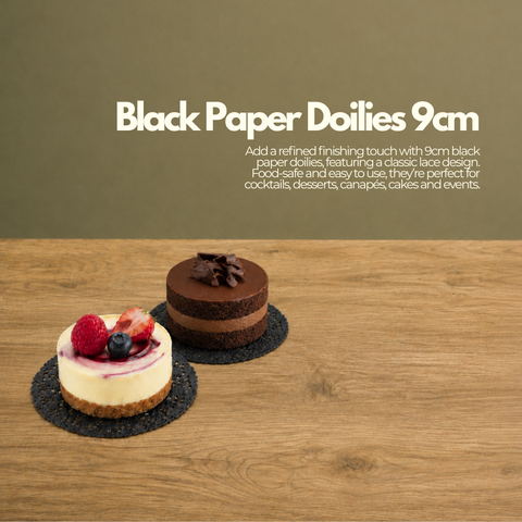 Black Paper Doilies 9cm | Elegant Lace Design | Professional Food Service Doilies