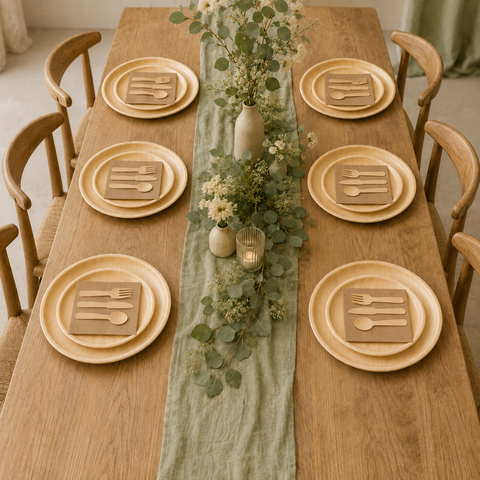 150-Piece Eco Pack | Round Palm Leaf Party Bundle | 25cm Plates, Cutlery & Napkins Set