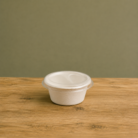 2oz/4oz White Bagasse Pots with Lids | Eco-Friendly Food Containers | Sustainable Take-Away Pots