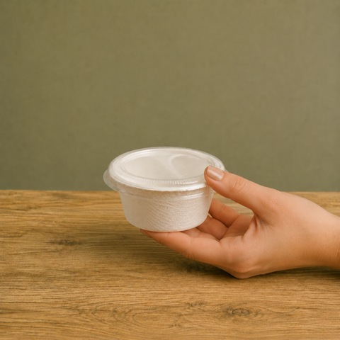 2oz/4oz White Bagasse Pots with Lids | Eco-Friendly Food Containers | Sustainable Take-Away Pots