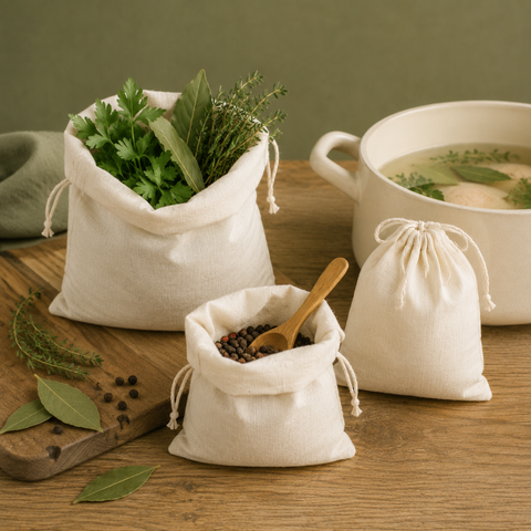 White Cotton Garni Bags 3 sizes | Professional Bouquet Garni Bags | 100% Natural Cotton