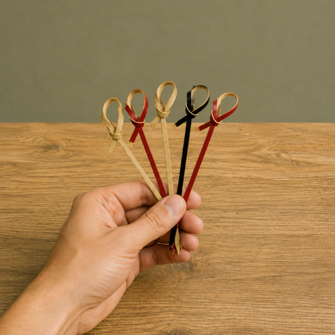 Musubi Bamboo Knot Skewers | Cocktail Sticks with Looped Knot Mini Toothpicks