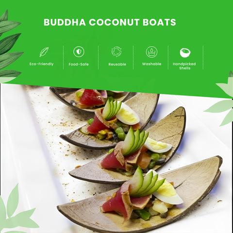 Natural Coconut Boats | Real Coconut Shell Serving Boats | Sustainable Serveware