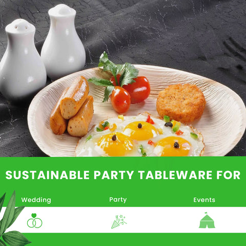125-Piece Eco Pack | Round Palm Leaf Party Bundle | 25cm Plates, Cutlery & Napkins Set
