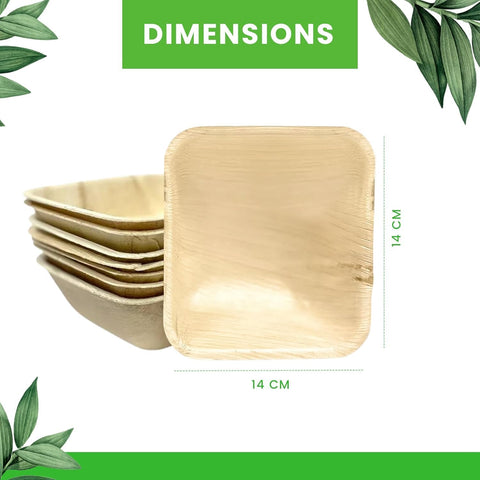 14cm Palm Leaf Square Bowls - Food Serving Dinner Bowls 100% Natural Disposable Bowls - Suitable for Christmas BBQ Picnic Party