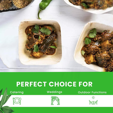 14cm Palm Leaf Square Bowls - Food Serving Dinner Bowls 100% Natural Disposable Bowls - Suitable for Christmas BBQ Picnic Party - Canape King