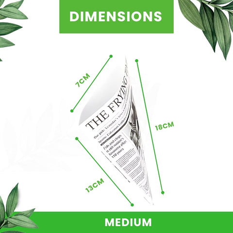 Eco-Friendly Newspaper Printed Paper Cones | Food Service Presentation | 3 Sizes