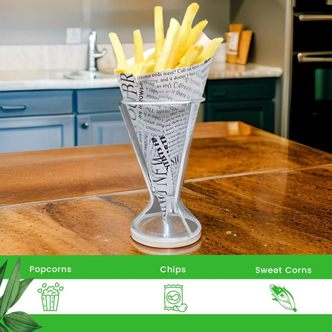 Eco-Friendly Newspaper Printed Paper Cones | Food Service Presentation | 3 Sizes