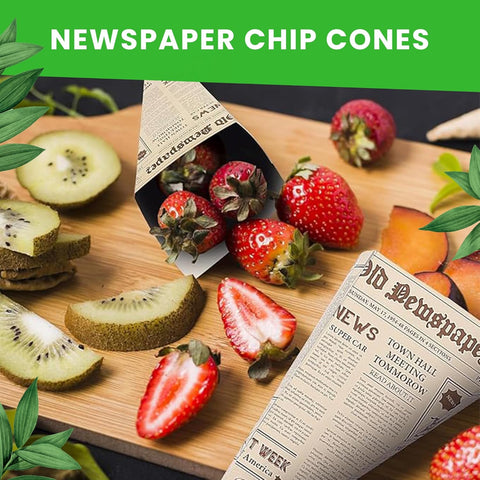 Eco-Friendly Newspaper Printed Paper Cones | Food Service Presentation | 3 Sizes