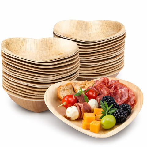 Heart-Shaped Palm Leaf Plates & Bowls | Romantic Eco-Friendly Tableware | 2 Sizes - Canape King