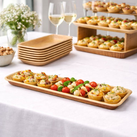 Long Rectangle Palm Leaf Serving Trays | Eco-Friendly Platters | Premium Party Serveware