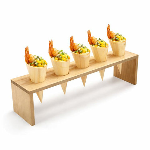 Long Wooden 6-Hole Cone Stand | Premium Food Display | Professional Serving Stand