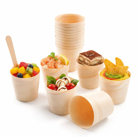 Pinewood Serving Cups | Eco-Friendly Food Cups | Natural Party Serveware | 4 Sizes - Canape King