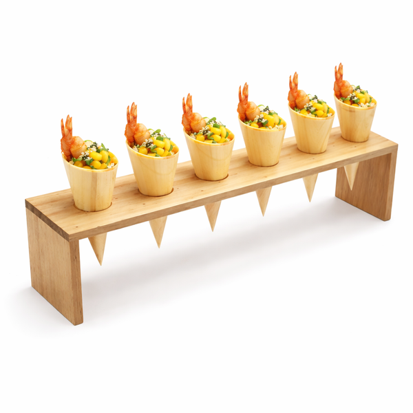 Long Wooden 6-Hole Cone Stand | Premium Food Display | Professional Serving Stand - Canape King