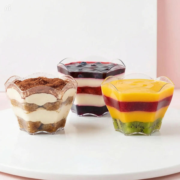 Plastic Clear Reusable Flower Cup 60ml | Elegant Dessert & Appetizer Cups | Durable Party & Catering Serveware - Canape King