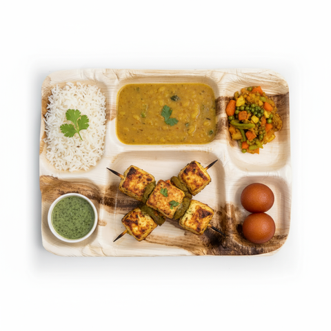Rectangular Palm Leaf Thali Plates | Eco-Friendly Indian-Style Compartment Plates | Premium Dining