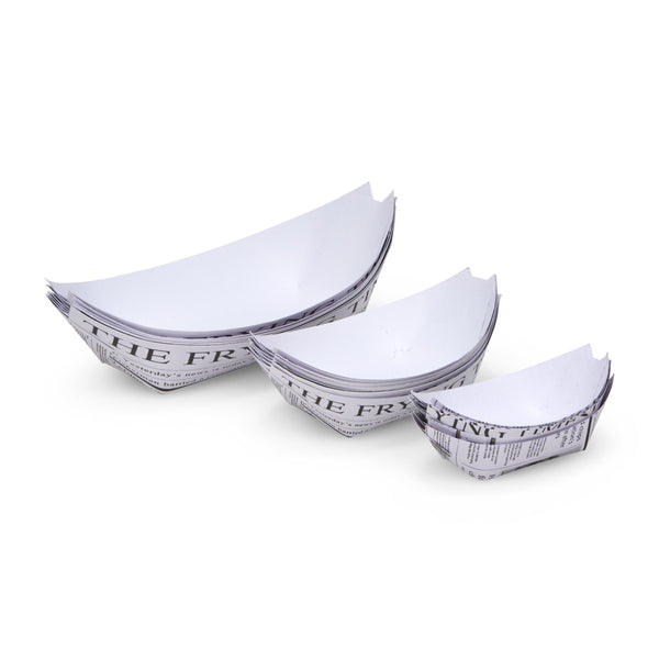 Newspaper Print Food Boats 9-19cm | Retro-Style Serving Boats | Street Food Containers - Canape King