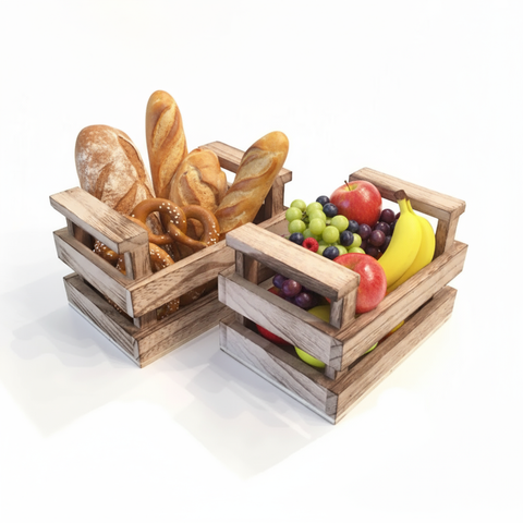 Real Wooden Crate Baskets | Premium Food Presentation | Natural Display Containers