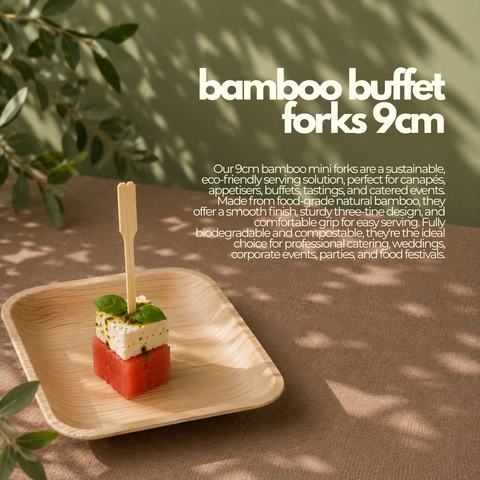 Bamboo Buffet Forks 9cm | Eco-Friendly Mini Forks | Sustainable Catering Utensils