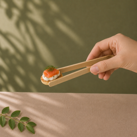 Natural Bamboo Tongs | Eco-Friendly Serving Tongs 9/16cm | Sustainable Food Service Tools