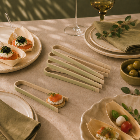 Natural Bamboo Tongs | Eco-Friendly Serving Tongs 9/16cm | Sustainable Food Service Tools