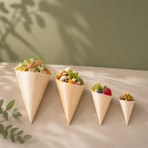 Eco-Friendly Natural Pinewood Serving Cones | 4 Sizes | Food Presentation