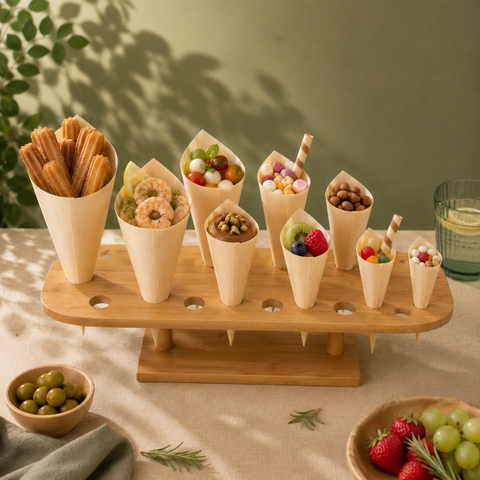 Eco-Friendly Natural Pinewood Serving Cones | 4 Sizes | Food Presentation