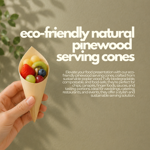 Eco-Friendly Natural Pinewood Serving Cones | 4 Sizes | Food Presentation