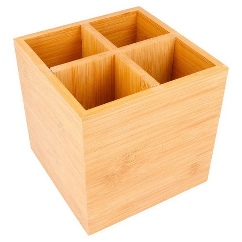 Bamboo Cutlery Box 15cm | Square Wooden Cutlery Holder