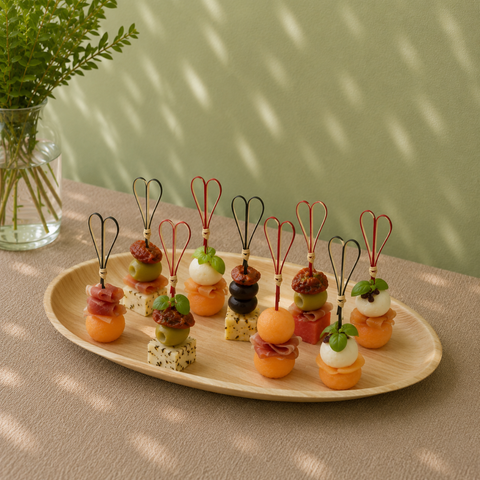 Bamboo Black/Red Heart Skewers 12cm | Decorative Food Picks | Romantic Party Skewers
