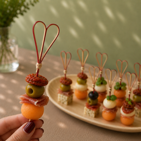 Bamboo Black/Red Heart Skewers 12cm | Decorative Food Picks | Romantic Party Skewers